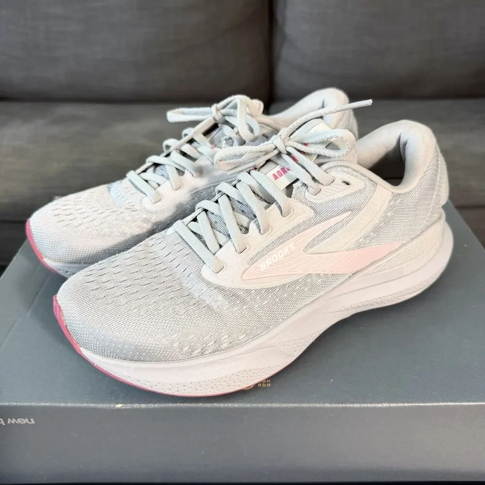 Brooks Adrenaline GTS 24 Grey Pink Road Running Shoes Women's Size 8.5 D Wide
